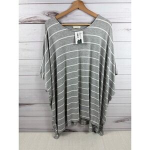Cotton Bleu XL Cindi Stripe Top Gray White Striped‎ Dolman Sleeve Oversized NWT